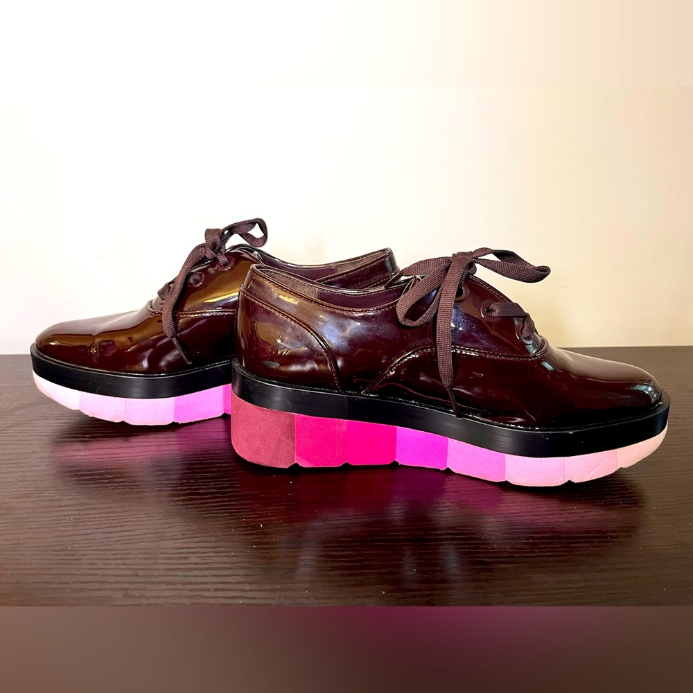 Zara Faux Patent Leather Platform Women Derby Shoes